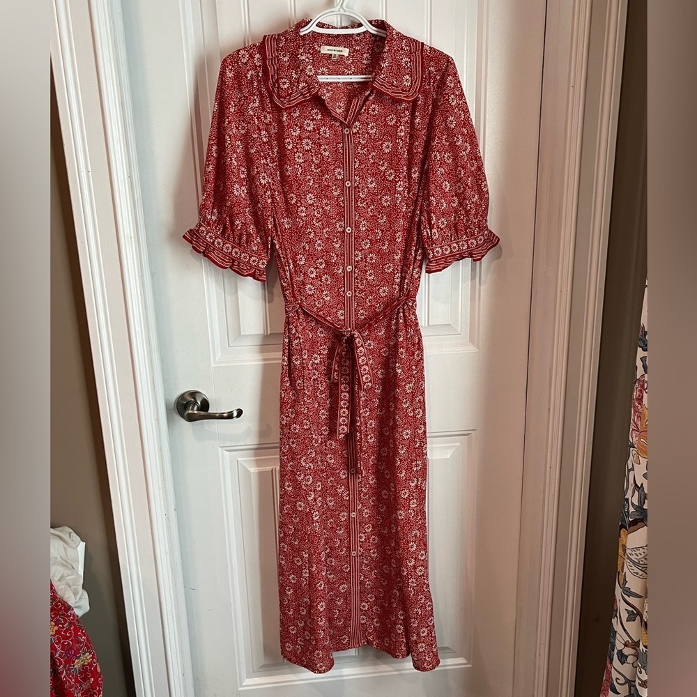 Max Studio Red long dress Button Front MEDIUM new
